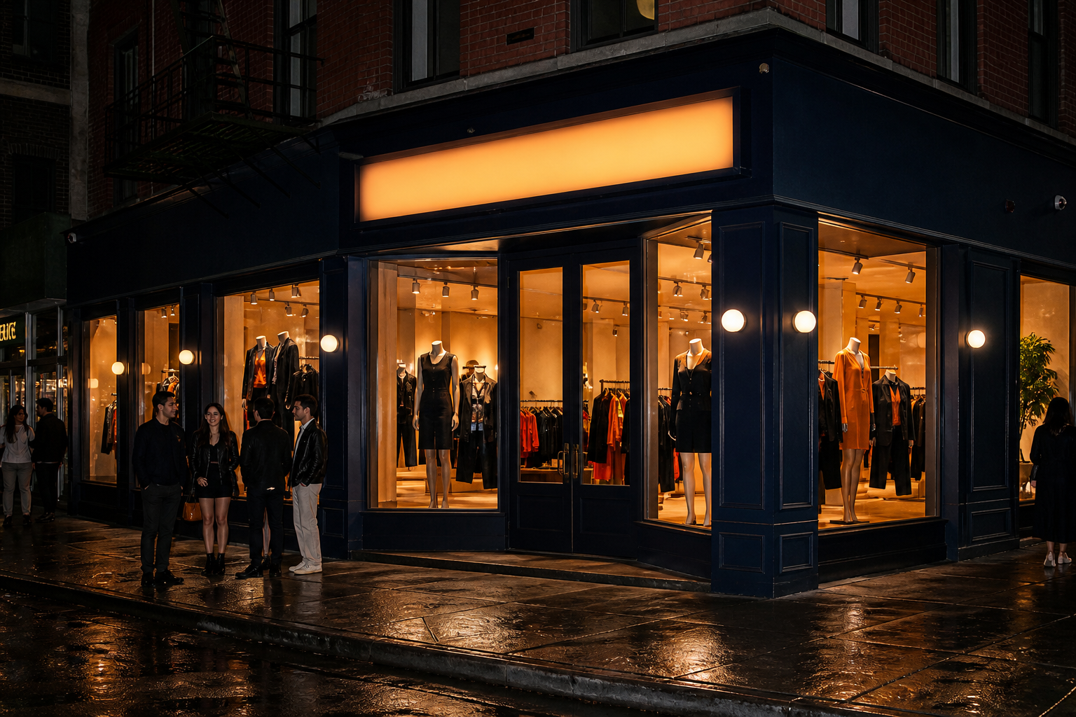 J.Crew After Hours storefront at night, SoHo